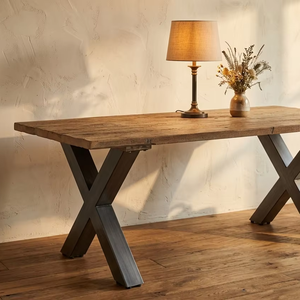 Mesa de Comedor Xozio de Madera de Teca Sólida - Patas de Metal Duraderas y Ecológicas, Diseño Minimalista para 4 Personas, para Uso en Hoteles y Villas - Product Image 2