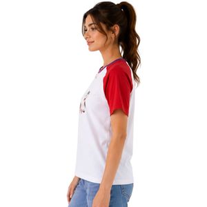 Women White and <b>Red</b> Raglan T Shirt Cute Cat Graphic Print Crew Neck Short Sleeve Cotton Casual Tee Custom OEM ODM Apparel - Product Image 3