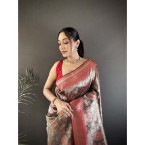 Vrundavan Dharmavaram Soft Silk Saree-Elegant Handwoven Silk <b>Shawl</b> - Product Image 4