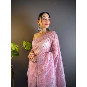 Sari de noche de diseñador para fiestas con Bordado de hilo de lentejuelas - Product Image 3