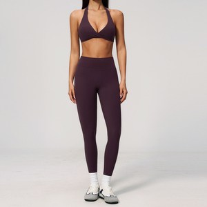 Conjunto de Yoga de 2 Piezas para Mujer, Secado Rápido, Ligero, Sin Costuras, Sujetador Deportivo con Cuello en V, Leggings Deportivos de Cintura Alta con Efecto Levanta Glúteos, Sensación de Segunda Piel - Product Image 2