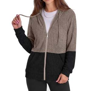 Cardigan en tricot zippé à capuche personnalisé pour femme, color block, coupe oversize décontractée, pour l'automne, coupe classique, unisexe, 100 % acrylique - Product Image 4