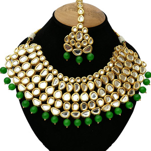 Indian Classic Women's Choker Wedding Engagement Anniversary Party Green Traditional Crystal Kundan Faux Pearl Alloy Gold <b>Gift</b> - Product Image 2