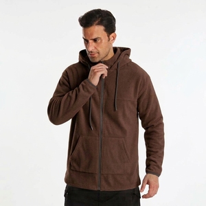 Sweat-shirt à capuche zippé en polaire vert olive pour homme, coupe classique, décontracté, pour l'automne, 100 % polyester, respirant, tricoté, couleur unie - Product Image 3