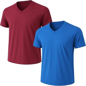 Camiseta de Manga Corta para Hombre, Cuello en V, de Poliéster/Algodón, con Estampado Serigrafiado, Antiarrugas, Ecológica, Transpirable, Ligera y de Secado Rápido - Product Image 2