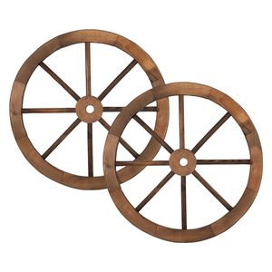 2 Pezzi Ruota di Carro in Legno Stile Western Antico da 24 Pollici, Decorazione da Parete per Giardino, Colore Marrone, Codice 95885929, Decorazioni da Appendere - Product Image 3