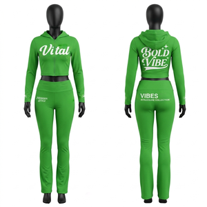 Women <b>Tshirt</b> Legging Set Cotton Spandex 180 GSM Soft Stretch green Custom Embroidery Screen Print Heat Transfer Women's Sets - Product Image 1