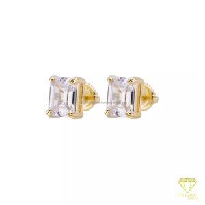 Exclusive VVS Lab Grown Diamond 925 <b>Sterling</b> <b>Silver</b> Emerald Shape <b>Stud</b> <b>Earrings</b> With Modern Two Tone Design - Product Image 1