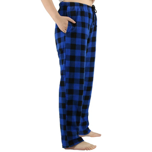 Men's Blue Black <b>Plaid</b> Fleece Pajama Pants Elastic Waist Drawstring Side Pockets Winter Casual Heavyweight Long Pants - Product Image 3