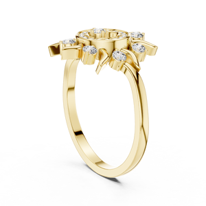Flower Shape Minimalist 10k 14k 18k Solid Yellow Gold Ring With Round Cut Lab Grown Diamonds Classic Wedding Band Gift for Her - Product Image 4