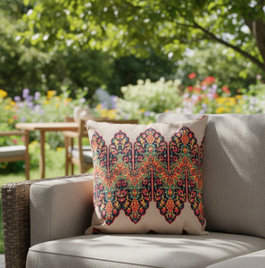 Traditional Mughal Arch Print Square <b>Cushion</b> <b>Cover</b> in Cream, Dark <b>Blue</b>, and Multi-Color, Custom Size Options18X18 - Product Image 2