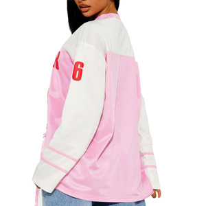 Maillot de football américain blanc et rose en gros, style sportif tendance, chemise de football à manches longues, fournisseur OEM pour femmes, marque privée - Product Image 3