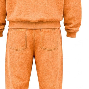 Conjunto Deportivo para Hombre, Color Naranja Lavado al Ácido, 100% Algodón, 480 gsm, Alta Calidad, con Pedrería, Pantalones Largos con Cordón Ajustable, Ropa Casual - Product Image 6