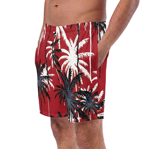 <b>Men's</b> Yellow Palm Tree Print Board Shorts Mid Waist Elastic Quick Dry Casual Swim <b>Trunks</b> with Pockets - Product Image 3