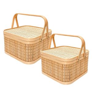 PHU HAO Best Selling Eco-Friendly Bamboo Gift <b>Basket</b> <b>Square</b> Woven <b>Basket</b> with Lid and Carry Handles Home Decor - Product Image 1
