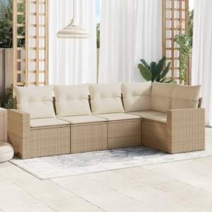 Beige PE Rattan and Powder-Coated Steel Polyester Garden <b>Sofa</b> <b>Set</b> - Product Image 1