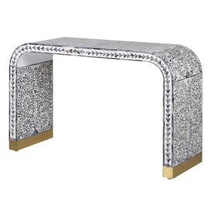 Modern Bone Inlay <b>Console</b> <b>Table</b> With Geometric Pattern And Premium Wooden Base For Elegant Interiors - Product Image 6