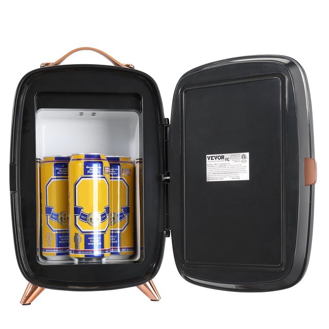 Mini 6L LED Light HD Mirror AC/DC Makeup Fridge Black Skincare Cosmetic Storage Chill Face Masks Drinks Bedroom Dorm Desktop