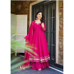 ชุดเดรส Anarkali สวยงามทำมือ พร้อมกางเกงและผ้าคลุมไหล่ ทรงเอไลน์ เอวทรงเอ็มไพร์ ผ้าชีฟอง สำหรับงานปาร์ตี้ - Product Image 4