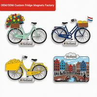 Aimant de réfrigérateur en métal personnalisé OEM/ODM, design tulipe et vélo, émail souple, souvenir pour les boutiques de cadeaux des Pays-Bas, vente en gros
