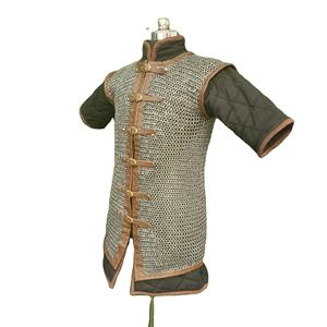 Haut de gilet médiéval fait main en acier doux avec garniture en cuir, armure de chevalier à anneaux rivetés plats, costume historique - Product Image 4