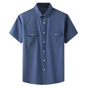 Camisa de Mezclilla de Manga Corta para Hombre, Talla Grande, de Alta Calidad, Transpirable, con Cuello Camisero, Color Sólido, de Algodón, Informal - Product Image 5