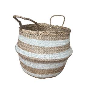 Handmade Seagrass Storage <b>Basket</b> with White Stripes - Multifunctional Home Storage Organizer Home Decor - Product Image 4