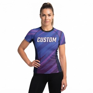 <b>Women</b> Short Sleeve Compression <b>Rashguard</b> Top Sublimation Print Quick Dry Polyester Athletic Training Shirt Team Name Front Logo - Product Image 4