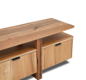Mueble para TV de Madera de Teca Sólida Contemporáneo, Mueble de Entretenimiento Moderno con Diseño de Almacenamiento con Estantes Flotantes - Product Image 6