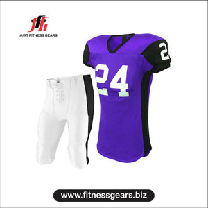 JUST FITNESS GEARS Men's American Football Jersey Pants Set Purple Sublimated Moisture Wicking V-Neck Short Sleeve Mesh Uniform - Product Image 1