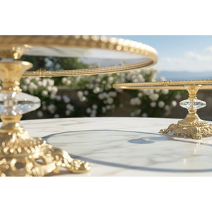 Support à gâteau rond en métal argenté antique de qualité supérieure avec plateau en acrylique pour la présentation de desserts lors de mariages et de fêtes, support à gâteau métallique - Product Image 1