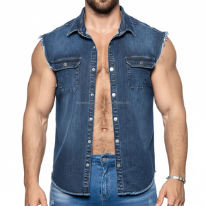 Chaleco Vaquero sin Mangas para Hombre, Corte Ajustado, Lavado, Transpirable, Personalizado, OEM, Venta al Por Mayor - Product Image 1
