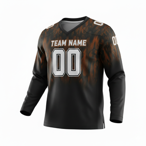 Maillot de football américain personnalisé unisexe pour adultes, manches longues, respirant, anti-UV, anti-bactérien, séchage rapide, grande taille, col en V, 100% coton - Product Image 2