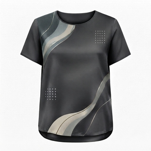 Camiseta de Manga Corta con Cuello Redondo para Mujer, Corte Regular, Color Sólido, Estilo Informal, para Todas las Temporadas - Product Image 3