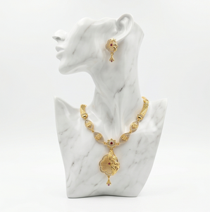 Parure Collier et Boucles d'Oreilles Divyoro Élégante Florale en Alliage de Cuivre Doré pour Femme, Longueur Réglable, Bijoux Classiques d'Origine Orissa pour Mariage - Product Image 1