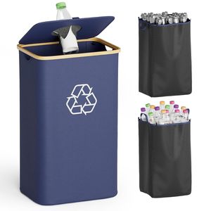 Contenedor de Reciclaje de 26 Galones/100L con Bolsas Interiores Reutilizables y Etiquetas para Cocina, para Botellas, Latas, Vidrio y Plástico - Product Image 1