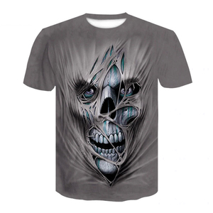 Men's Breathable 100g Gothic Skull T-<b>Shirt</b> Stitched <b>Face</b> Print Back Design Short Sleeve V-Neck Casual Summer Wear 100% Cotton - Product Image 2