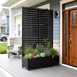 Jardinière moderne en métal noir avec écran de séparation à lattes, support de plantes d'extérieur pour fleurs et plantes vertes - Product Image 1