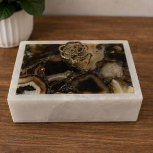MARBLE Cremation Urn Keepsake <b>Box</b> Leaf Knob <b>Memorial</b> Ashes Container for Home Display - Product Image 4