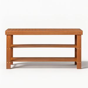 Moderna Scarpiera a 3 Ripiani in Bambù Massiccio, Arredamento per la Casa, 35.43x11.02x17.72 Pollici, Finitura Noce - Product Image 2