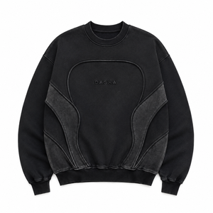 Oversized Custom Panelled Heavyweight Crewneck Mens Loose Cotton <b>Sweatshirt</b> Panel <b>Work</b> 3D Logo OEM Wholesale Manufacturer - Product Image 2