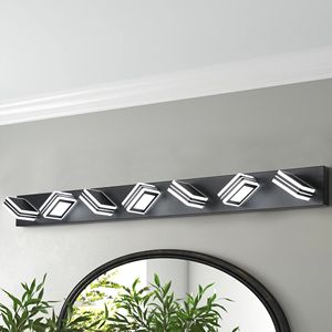 Moderna Lampada da Parete a 7 Luci LED Nera da 45 Pollici con Paralumi Quadrati in Acrilico per Illuminazione Specchio Bagno - Product Image 6