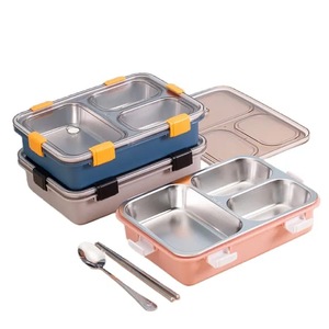 Boîte à lunch bento en acier inoxydable, 3 compartiments, anti-fuite, récipient alimentaire portable, rectangulaire, pour l'école et le bureau - Product Image 3