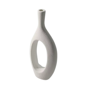 Vase à anneaux en céramique blanche minimaliste |   Décoration moderne en forme de beignet pour la maison, le salon, le bureau et la chambre - Product Image 2