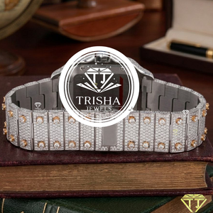 Reloj Unisex de Lujo con Incrustaciones de Diamantes Moissanite VVS Azul Oscuro, Estilo Hip Hop Personalizado, Correa de Goma Resistente al Agua - Product Image 4