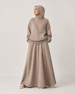 Ensemble jupe longue et sweat à capuche décontracté pour femme, résistant aux plis, en tricot doux, écologique, pour toutes les saisons - Product Image 1