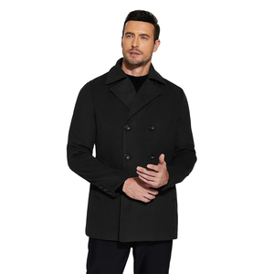 <b>Men's</b> Black Woolen Double Breasted Overcoat Long Notched Lapel <b>Trench</b> <b>Coat</b> - Product Image 4