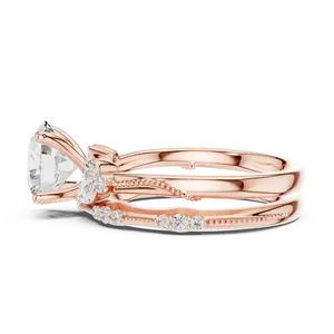 Bague de fiançailles en diamant de laboratoire rond brillant 2 carats, or massif 18 carats, certifiée IGI, ensemble nuptial Milgrain, VVS E-F, bague fine - Product Image 4