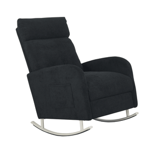 Fauteuil à bascule moderne et fonctionnel en chenille avec pieds en métal et poche de rangement latérale pour salon - Product Image 1