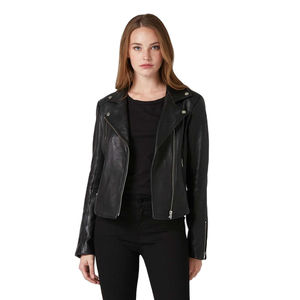 Chaqueta de piel de oveja y cuero PU ecológica personalizada OEM para mujer con diseño de patrón sólido, abrigo y prenda de moda con cremallera y diseño dividido - Product Image 1